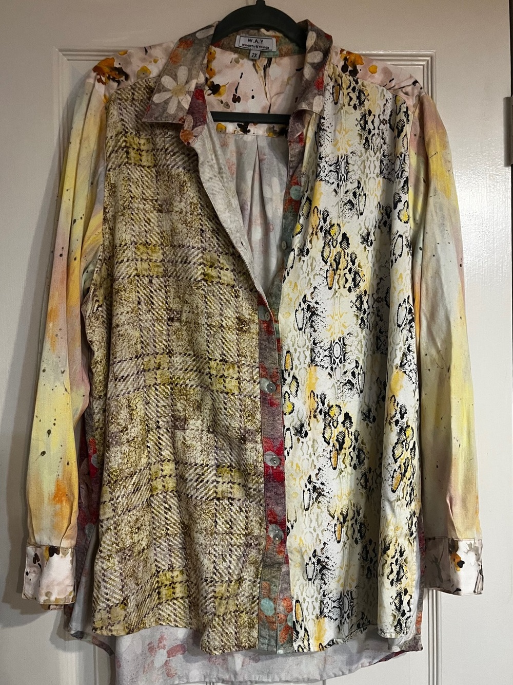 W.A.Y Patchwork Print Long-Sleeve Shirt - Yellow Multi